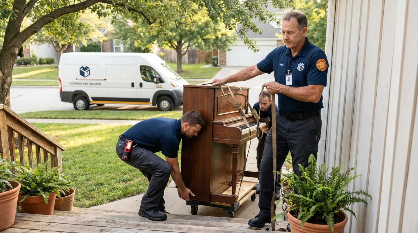 Licensed piano movers securing grand piano in Richboro, PA
